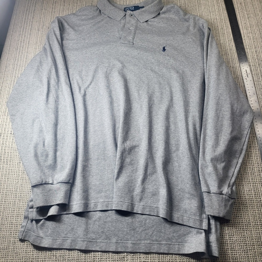 Polo Ralph Lauren Polo Shirt Men XXL Gray Long Sleeve Cotton Jersey Pony Logo